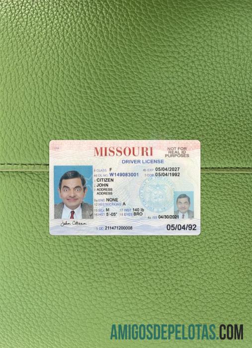 Carteira de motorista dos EUA Missouri 2021 presente fotolook frente baixar para verificação